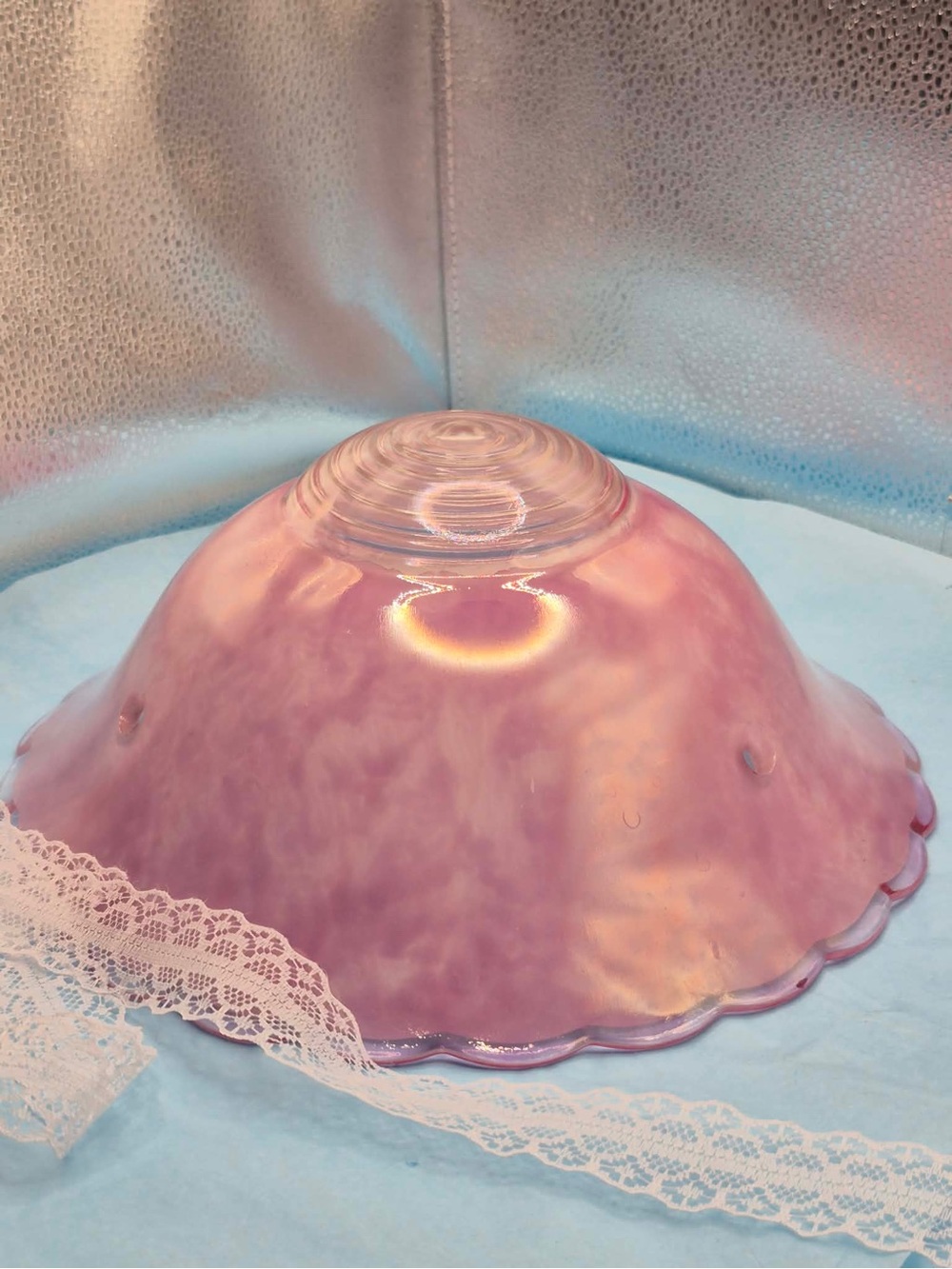 Pretty in Pink 1920s Mauve Glass Art Deco Tulip Ceiling Light Cover Ruffled Edge